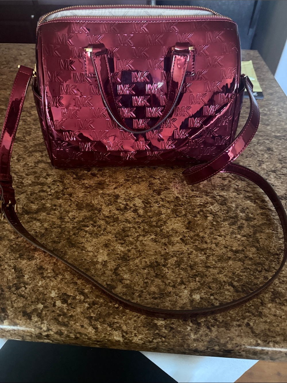 Michael Kors Metallic Red  MK Logo Dome Crossbody Satchel